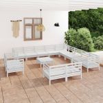 14 Pcs Conjunto Lounge de Jardim Pinho Maciço Branco - 3083240