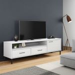 Móvel de TV com Pernas de Metal Pinho Maciço Oslo Branco - 351029