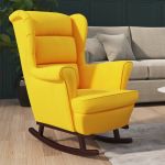 Cadeira Baloiço com Pernas em Madeira Seringueira Veludo Amarelo - 329370