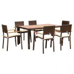 Outsunny Conjunto de Móveis de Vime Sintético para Jardim com 7 Peças com 6 Cadeiras e Mesa 50x55x88cm e 150x90x74cm Marrom