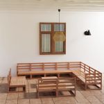 13 Peças Conjunto Lounge de Jardim Pinho Sólido Castanho Mel - 3075902