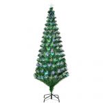 HomCom Árvore de Natal de Fibra Óptica Grande Altura 180 cm Estrela e 7 Luzes Coloridas Árvore de Natal Artificial Ø84x180cm Verde