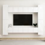 10 Peças Conjunto de Móveis de TV Contraplacado Branco Brilhante - 3079282