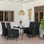 5 Peças Conjunto de Jantar para Jardim com Almofadões Preto - 3099367
