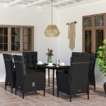 7 Peças Conjunto de Jantar para Jardim com Almofadões Preto - 3099369