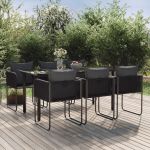 7 Peças Conjunto de Jantar para Jardim Preto - 3156497