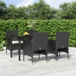 5 Peças Conjunto de Jantar para Jardim com Almofadões Preto - 3156600