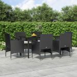 7 Peças Conjunto de Jantar para Jardim com Almofadões Preto - 3156601
