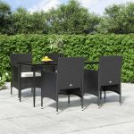 5 Peças Conjunto de Jantar para Jardim com Almofadões Preto - 3156616