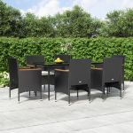 7 Peças Conjunto de Jantar para Jardim com Almofadões Preto - 3156641