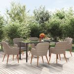 7 Peças Conjunto de Jantar para Jardim com Almofadões Castanho - 3156723