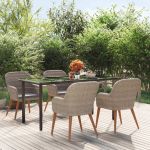 5 Peças Conjunto de Jantar para Jardim com Almofadões Castanho - 3156722