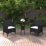3 Peças Conjunto de Jantar para Jardim Vime Pe Preto - 3058458