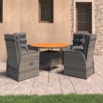 5 Peças Conjunto Jantar Exterior com Almofadões Vime Pe Cinzento - 3059352