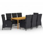 9 Peças Conjunto de Jantar para Jardim Preto - 3067870