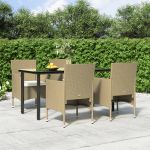 5 Peças Conjunto de Jantar para Jardim com Almofadões Bege e Preto - 3156608