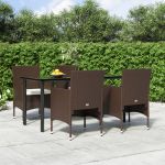 5 Peças Conjunto de Jantar para Jardim com Almofadões Castanho/preto - 3156612