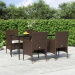 5 Peças Conjunto de Jantar para Jardim com Almofadões Castanho/preto - 3156628