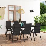 7 Peças Conjunto de Jantar para Jardim Preto - 3060068