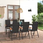 7 Peças Conjunto de Jantar para Jardim Preto e Castanho - 3060092