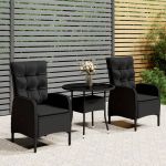 3 Peças Conjunto de Bistrô para Jardim Vime Pe Preto - 3058548