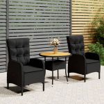 3 Peças Conjunto de Bistrô para Jardim Vime Pe Preto - 3058549