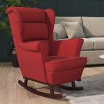 Cadeira Baloiço com Pernas em Seringueira Veludo Vermelho Tinto - 329368