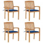 Cadeiras de Jardim Empiháveis com Almofadões 4 Peças Teca Maciça - 3073220