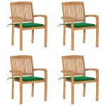 Cadeiras de Jardim Empiháveis com Almofadões 4 Peças Teca Maciça - 3073215