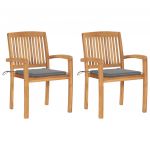Cadeiras de Jardim com Almofadões Cinzentos 2 Peças Teca Maciça - 3063253