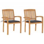 Cadeiras de Jardim com Almofadões Antracite 2 Peças Teca Maciça - 3063252