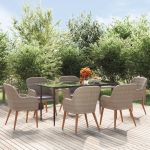 7 Peças Conjunto de Jantar para Jardim com Almofadões Castanho - 3156731