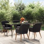5 Peças Conjunto de Jantar para Jardim com Almofadões Preto - 3156726