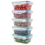 Briebe Conjunto de 5 Recipientes de Plástico para Alimentos com Tampa Hermética, Microondas, Congelador