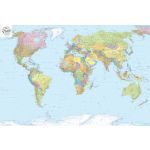 Komar Fotomural Landscape XXL4-038 World Map Branco/azul/amarelo/verde/rosa 368x248 (cm)