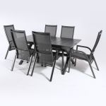 Edenjardin Conjunto Exterior Mesa Extensível 170/240 cm e 6 Cadeiras Reclináveis, Alumínio Antracite e Textilene - AT13747C2880