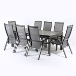 Edenjardin Conjunto para Jardim Alumínio Antracite Mesa Extensível 200/300 e 8 Poltronas Empilháveis e Reclináveis - AT12343C880