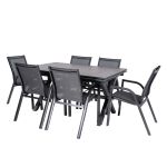Edenjardin Conjunto Mesas e Cadeiras Exterior Reforçadas, Mesa Extensível 150 a 250 cm, Alumínio e Vidro, Antracite - AT14095C2875