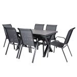 Edenjardin Conjunto Mesas e Cadeiras Exteriores Empilháveis, Mesa Extensível 150 a 250 cm, Alumínio e Vidro, Antracite - AT14095C1691