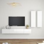 4 Peças Conjunto de Móveis de TV Contraplacado Branco Brilhante - 3079317