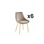 Vente Unique Conjunto de 6 Cadeiras em Veludo e Metal Dourado Taupe Masurie