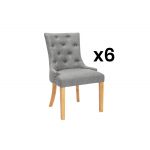 Vente Unique Conjunto de 6 Cadeiras em Tecido e Pés em Madeira Cinza Jolia