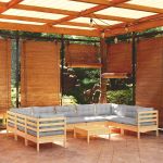 10 Peças Conjunto Lounge de Jardim com Almofadões Cinza Pinho - 3097324