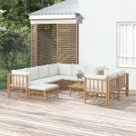 10pcs Conjunto Lounge de Jardim Bambu com Almofadões Branco Nata - 3155192