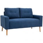Sofá HomCom de 2 Lugares Moderno Estofado em Poliéster com 2 Almofadas Apoio para os Braços 145x76x88 cm Azul