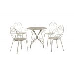 Mylia Conjunto de Jantar de Jardim em Metal Estilo Ferro Forjado, uma Mesa e 4 Cadeirões Empilháveis, Bege Guermantes