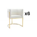 Vente Unique Conjunto de 6 Cadeiras com Apoios de Braços Tecido Bouclé e Aço Inoxidável Branco e Dourado Peria