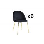 Vente Unique Conjunto de 6 Cadeiras Melbourne Veludo e Metal Dourado Preto