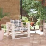 Sofá de Paletes para Jardim com Almofadões Xadrez Cinzento Pinho - 3066052