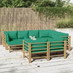 10 Peças Conjunto Lounge de Jardim Bambu com Almofadões Verdes - 3155160